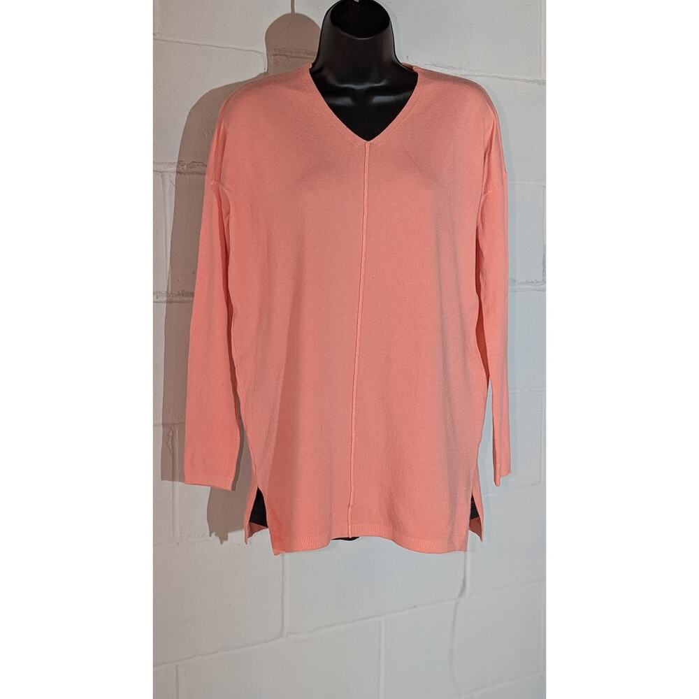 Staccato V-Neck Knit Top Salmon Long Sleeve Lightweight Pullover Sweater Small